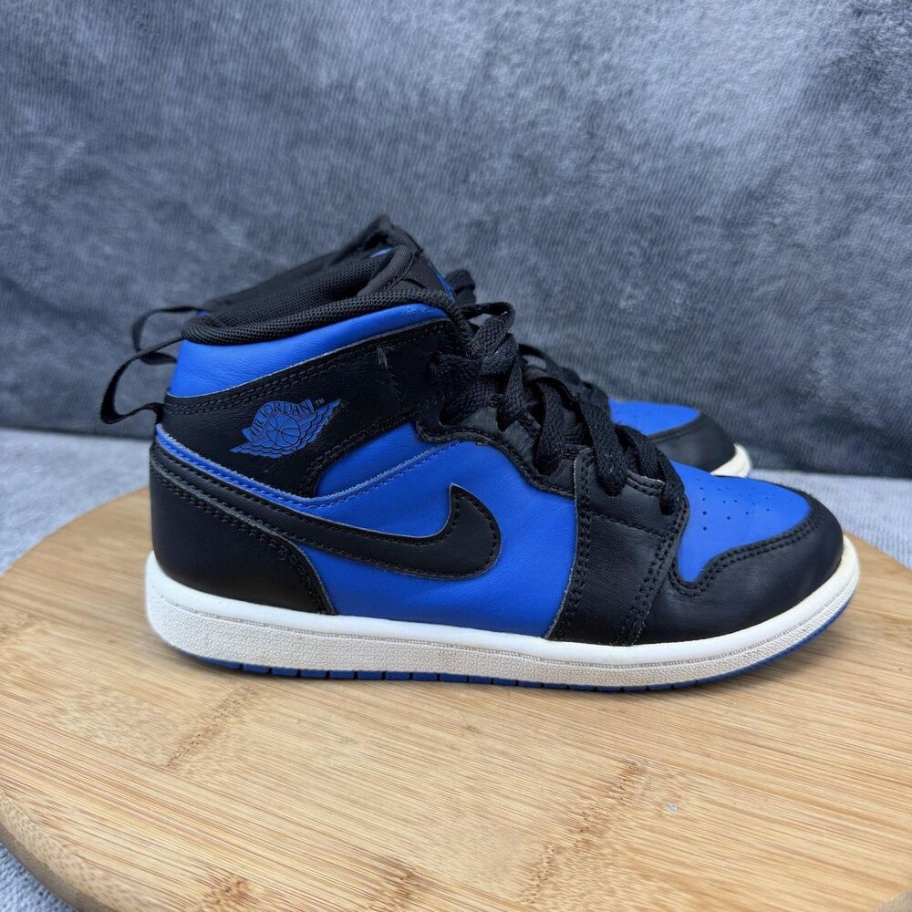 Jordan Air Jordan 1 Mid Shoes Boys Size 2Y Black Blue Sneakers DQ8424-042